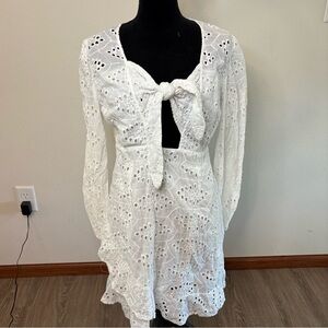 Connoto Women's White Eyelet Lace Dress Size XL Cottagecore Bachelorette Summer‍